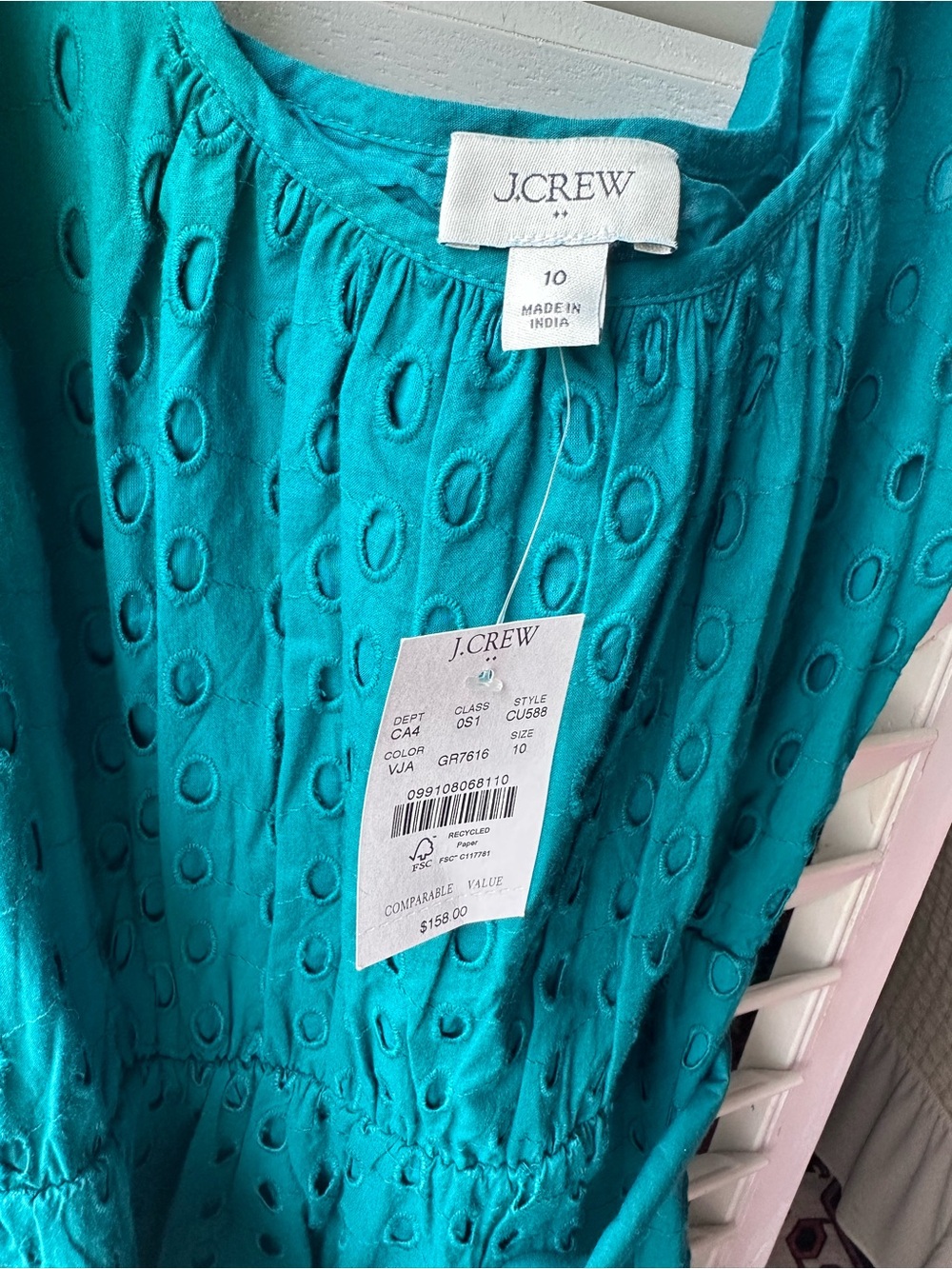 J. Crew Teal Eyelet Maxi Dress with Waist Tie - Picture 3 of 4